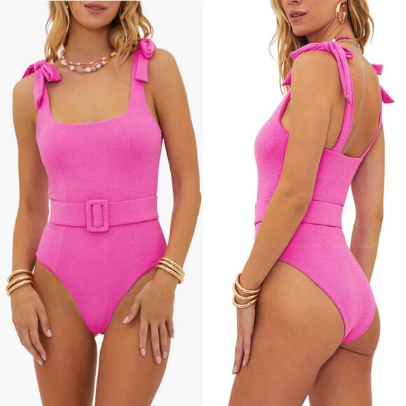NEW Beach Riot Sydney Belted One Piece Swimsuit in Pink Size Medium - Picture 2 of 8